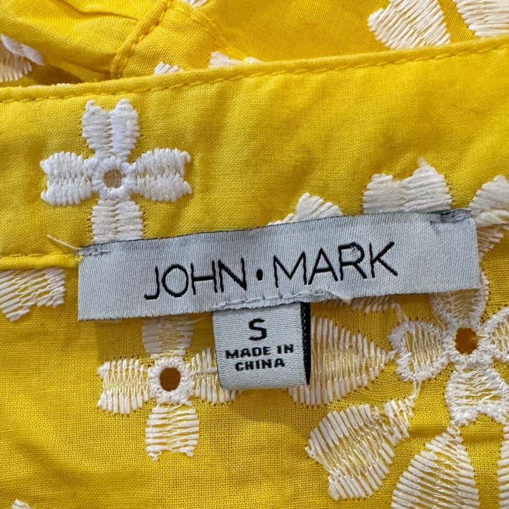 John Mark sunny Embroidered V-Neck 3/4‎ Puff Sleeve Ruffle Scalloped Hem Tunic S - Picture 2 of 6